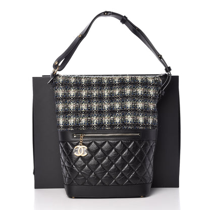 Chanel Tweed Aged Calfskin Quilted Casual Style Hobo Black 10 of 11