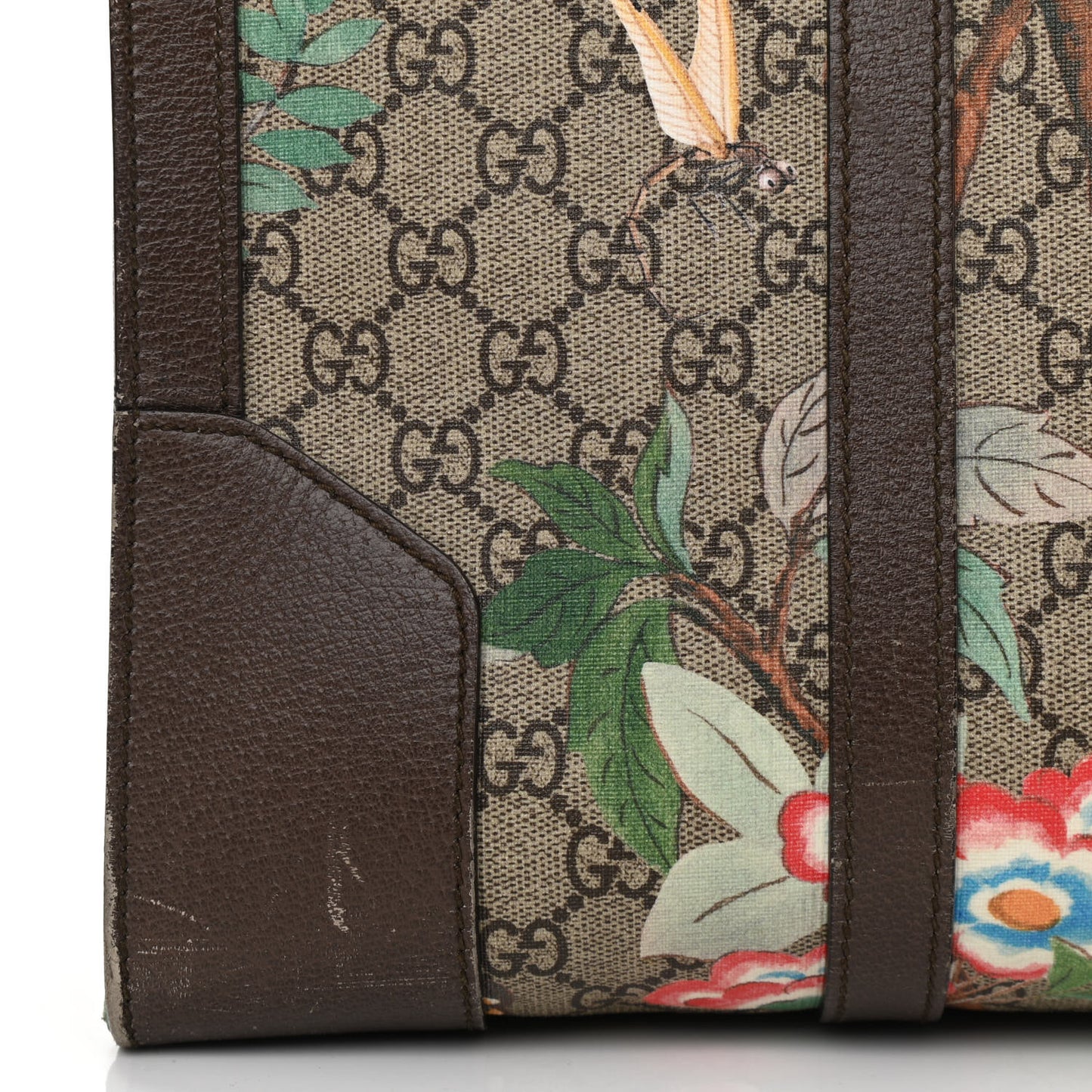 GG Supreme Monogram Tian Web Vertical Tote Beige Multicolor New Acero