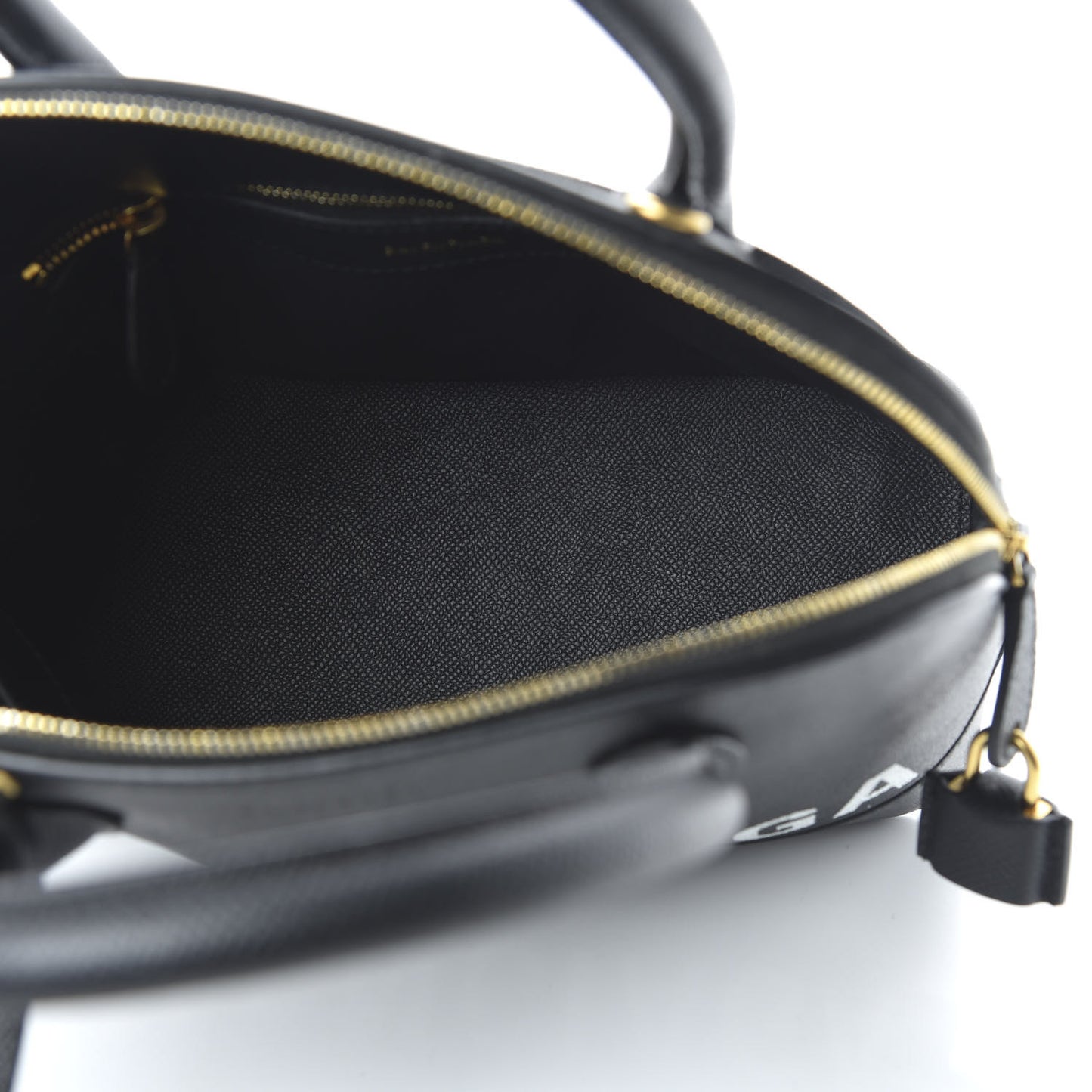 Signature Grained Calfskin Logo S Ville Top Handle Bag Black White