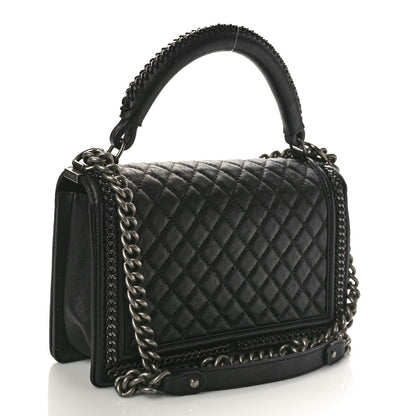 Chanel Goatskin Quilted New Medium Boy Handle Flap Black Black 3 of 12