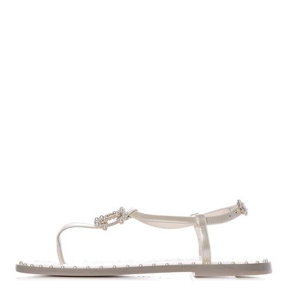 Chanel Patent Pearl CC Thong Sandals 35.5 Ivory 1 of 10