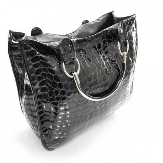 Christian Dior Patent Crocodile Embossed 61 Tote Black 3 of 10