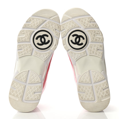 Chanel Nylon Calfskin Suede Womens CC Sneakers 38.5 Pink 5 of 11