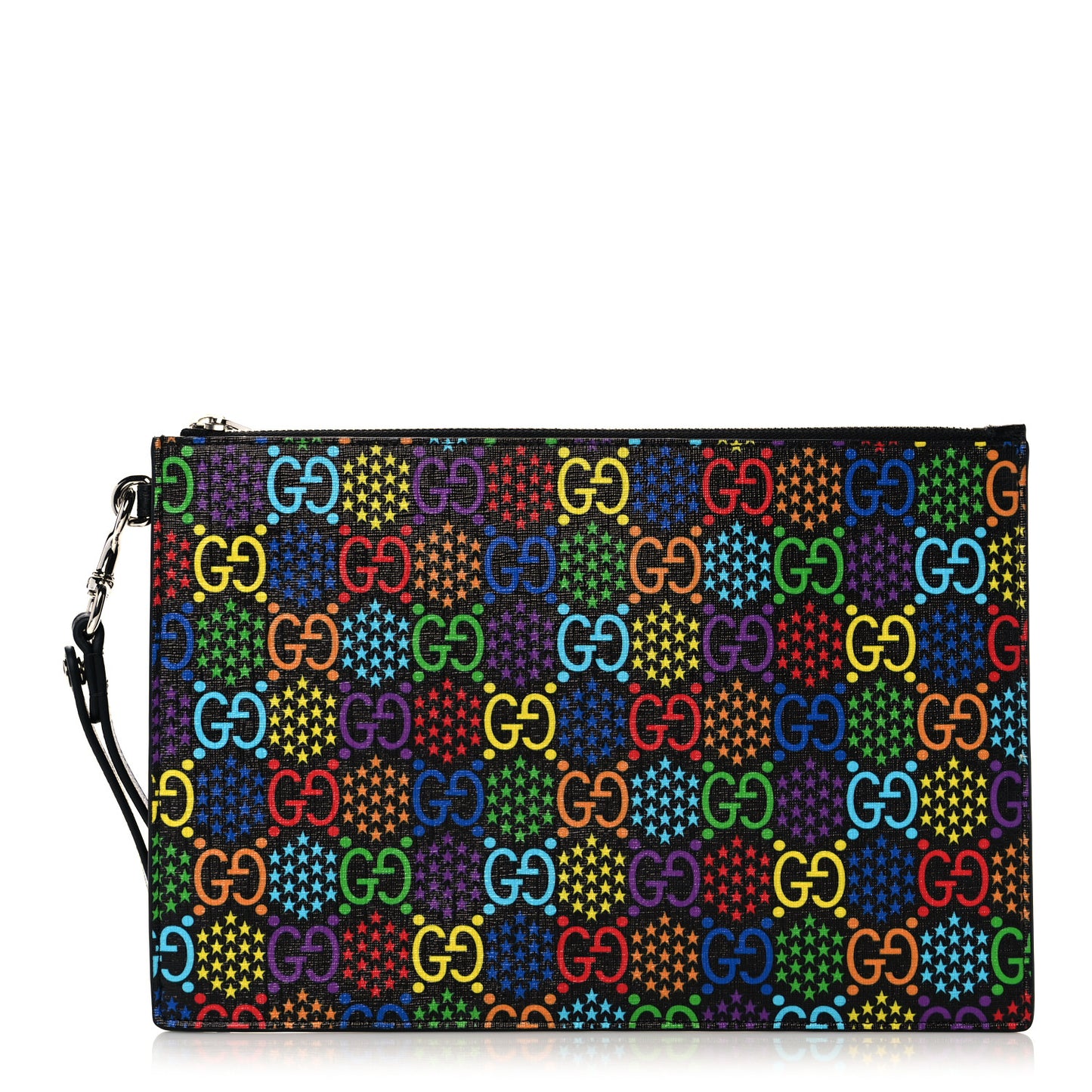 GG Supreme Monogram Psychedelic Zip Wristlet Pouch Black Multicolor