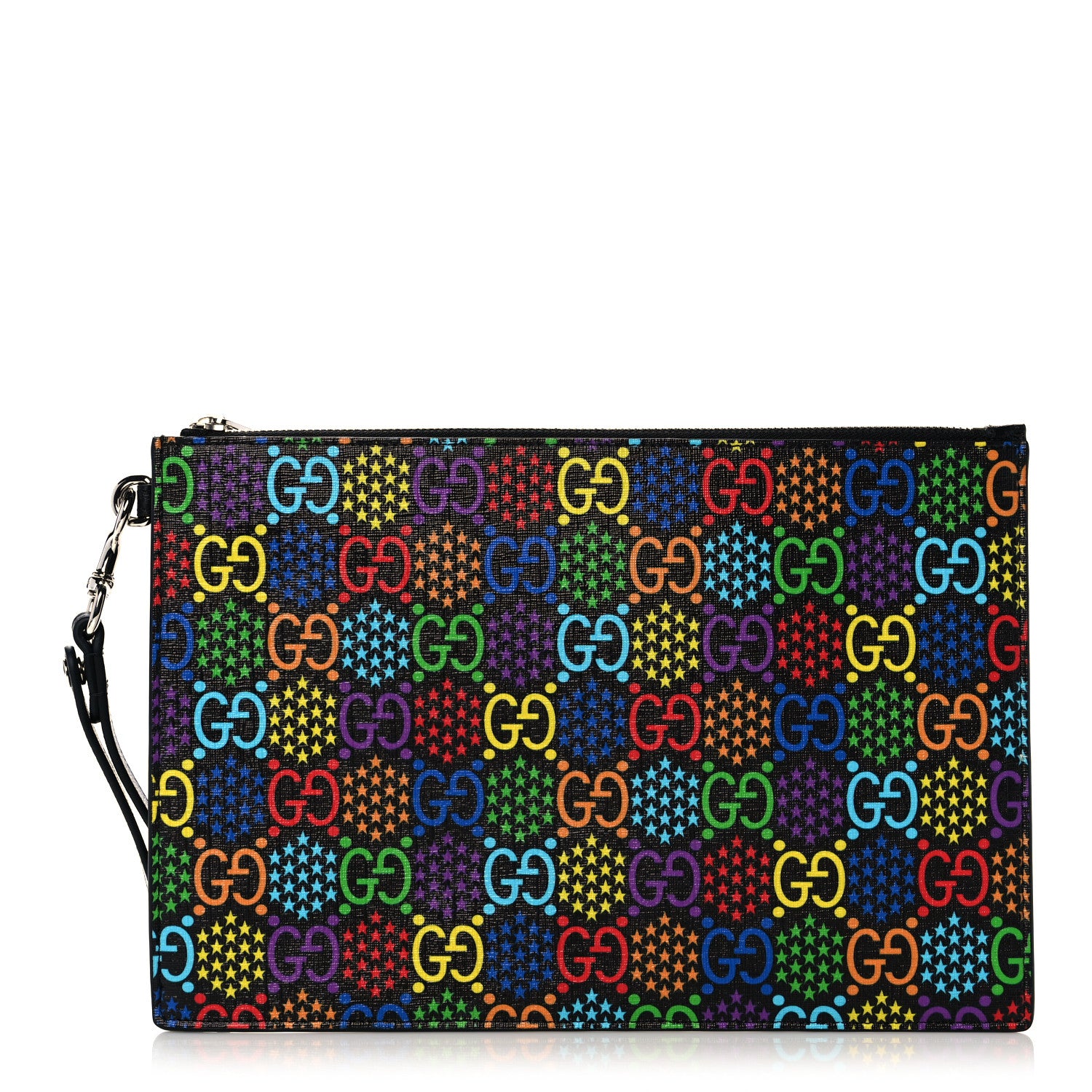 Gucci GG Supreme Monogram Psychedelic Zip Wristlet Pouch Black Multicolor 1 of 8
