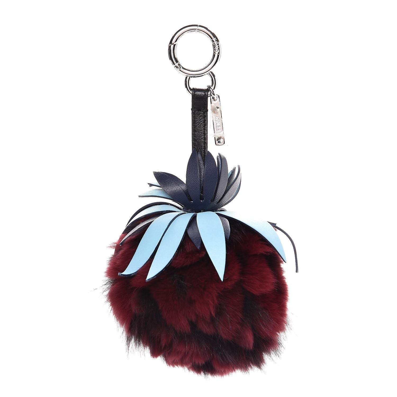 Fendi Fox Rabbit Fur Nappa Pineapple Bag Charm Bordeaux Turchese Pallido Multicolor 1 of 4