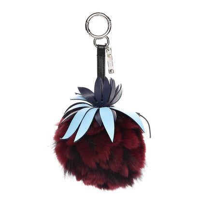 Fendi Fox Rabbit Fur Nappa Pineapple Bag Charm Bordeaux Turchese Pallido Multicolor 1 of 4