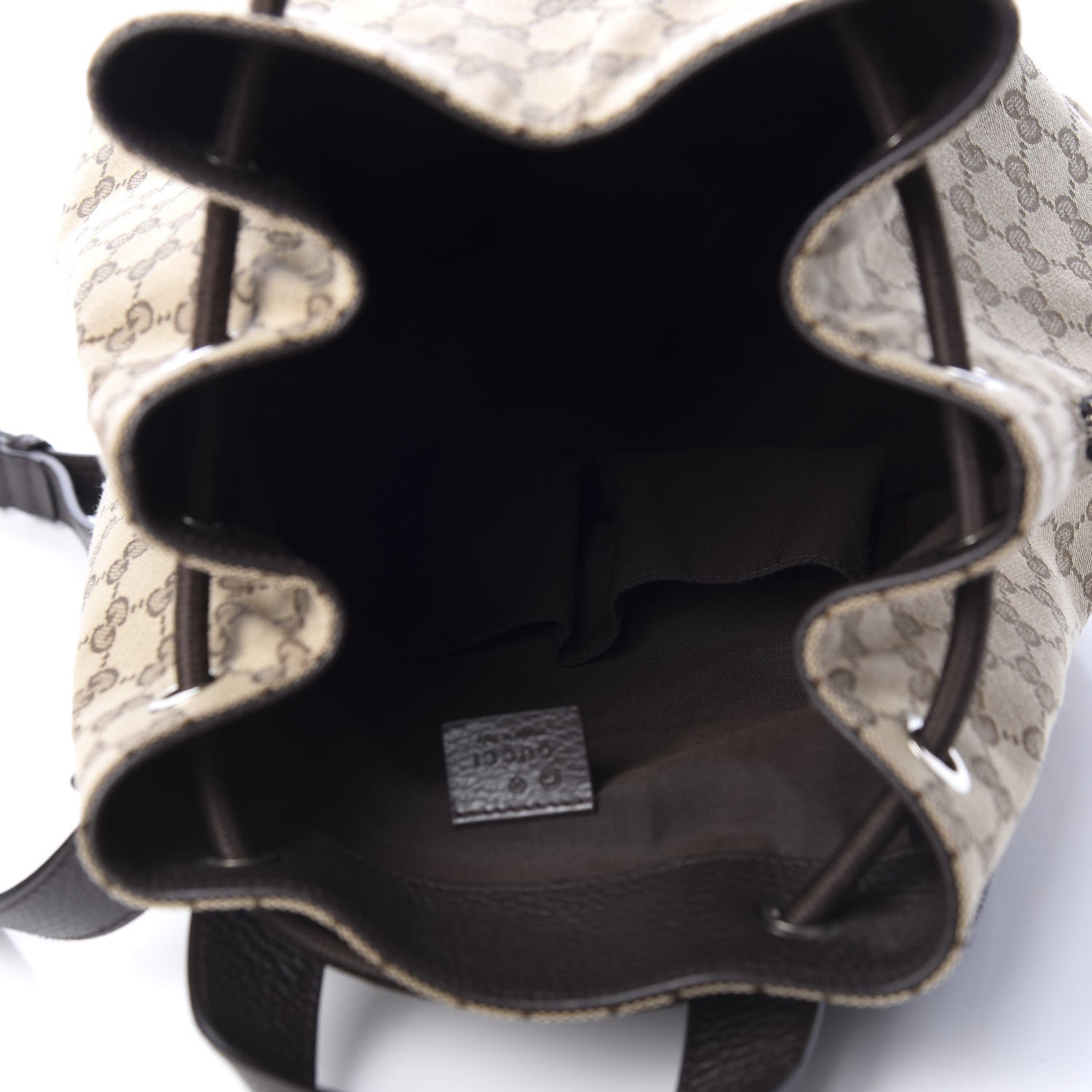 Gucci Monogram Dollar Calfskin O Drawstring Backpack Beige Ebony Testa di Moro Dark Chocolate 4 of 10