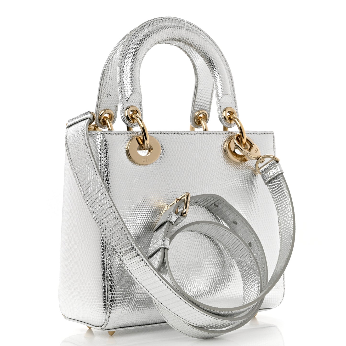 Metallic Lizard Mini Lady Dior Silver
