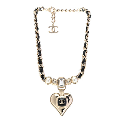 Chanel Lambskin Crystal Pearl CC Heart Choker Gold Black 3 of 5