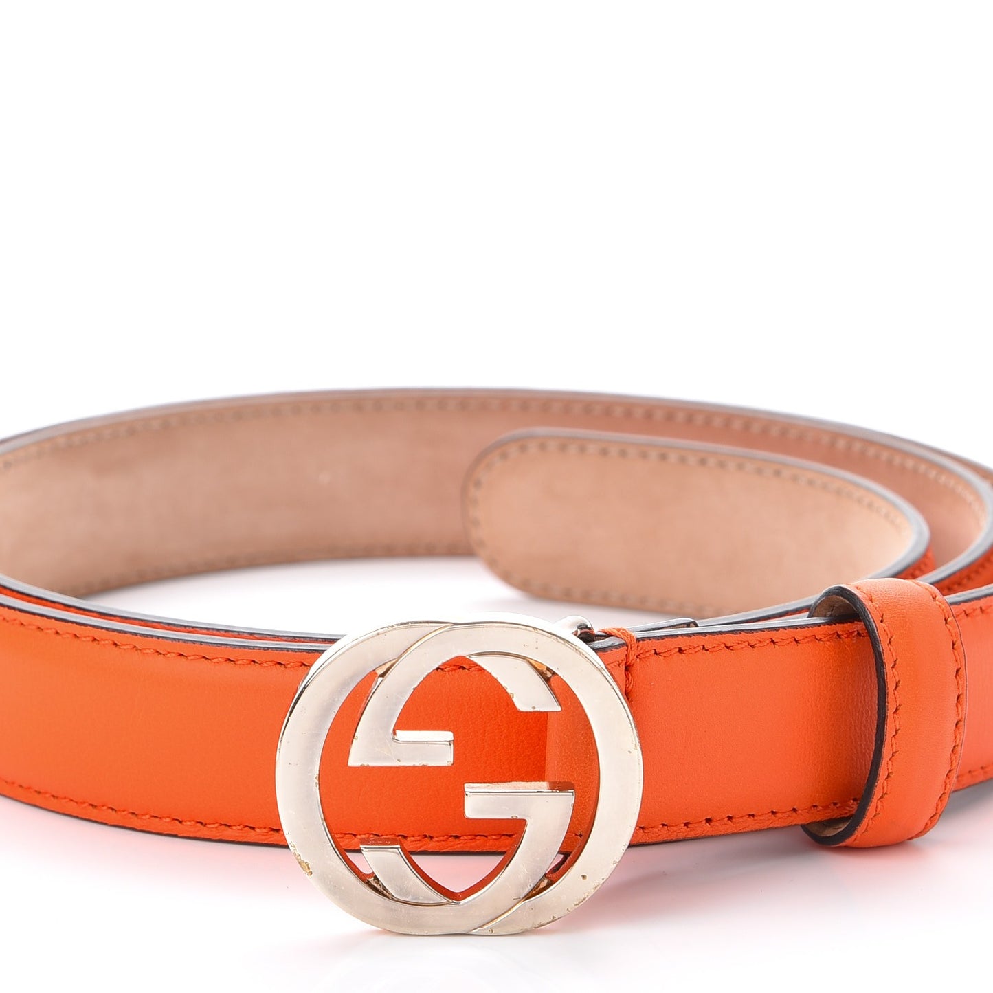 Moon Calfskin Interlocking G 25mm Belt 95 38 Vibrant Orange