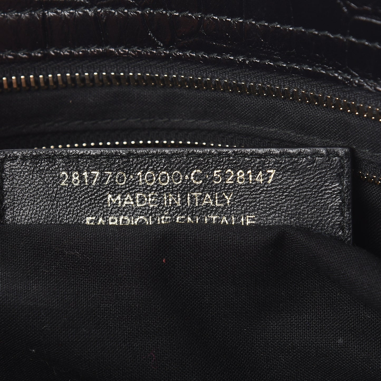 Calfskin Crocodile Embossed Giant 12 Gold Hardware City Black