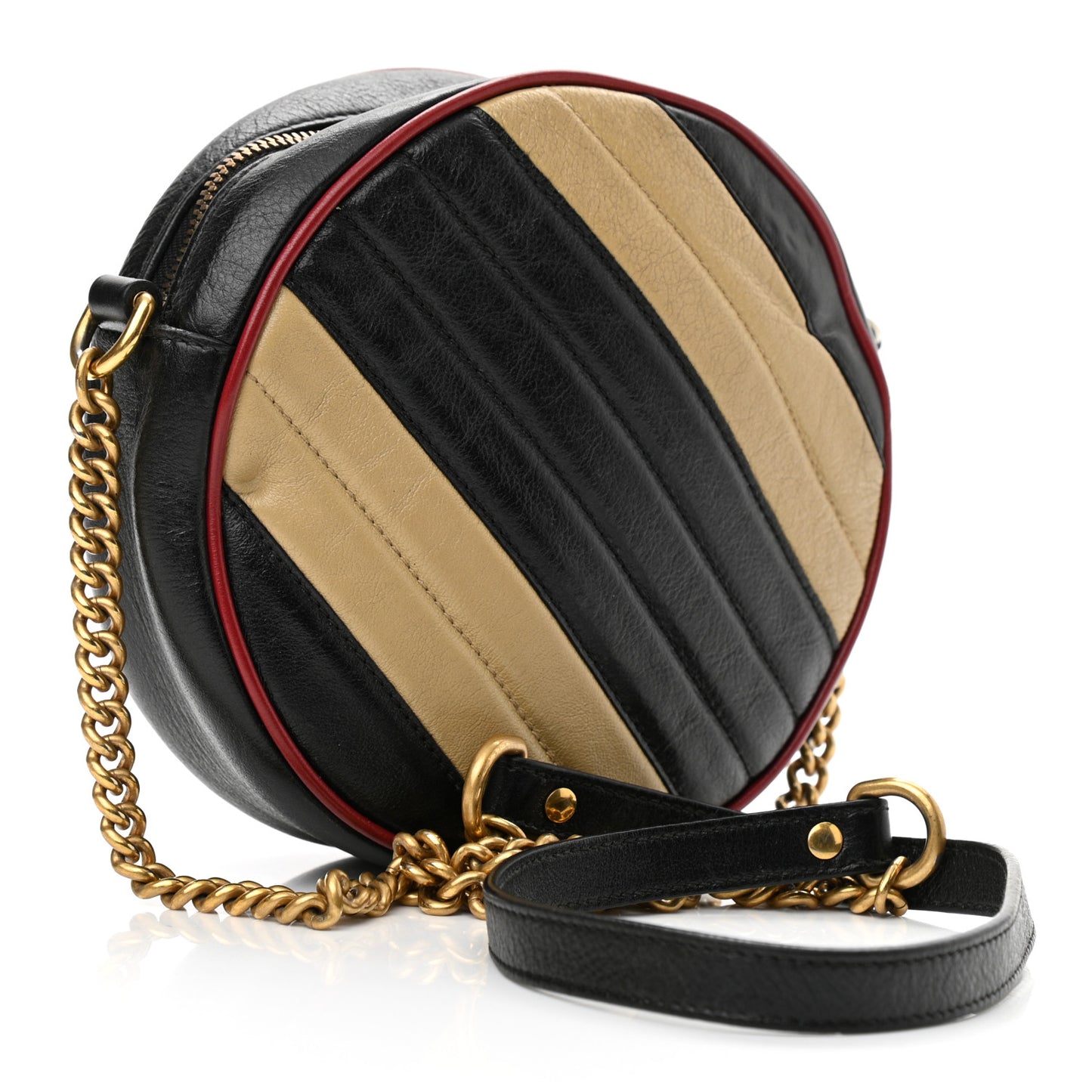 Azalea Calfskin Matelasse Diagonal Patchwork Mini Torchon GG Marmont Round Shoulder Bag Black Beige Romantic Cerise