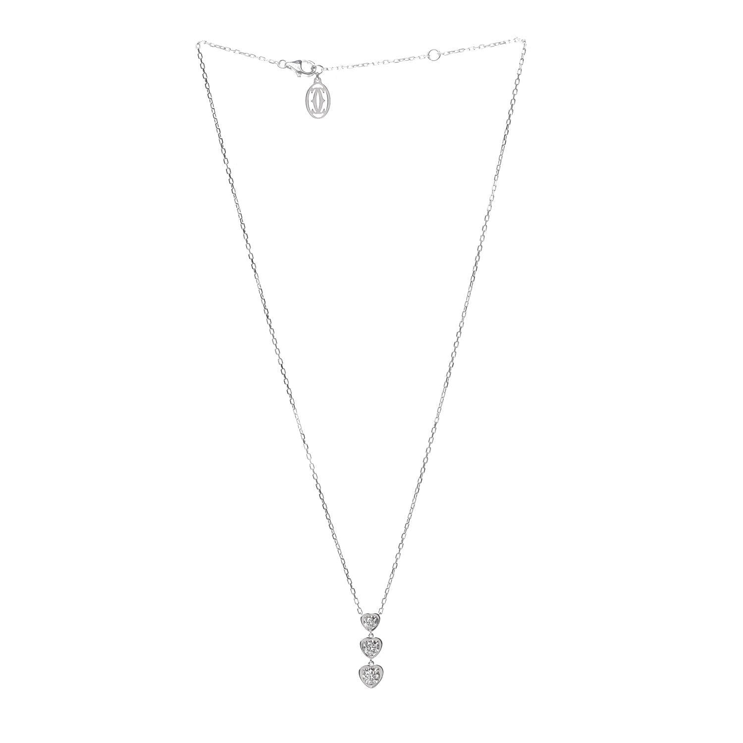 Cartier 18K White Gold Diamond Legers 3 Heart Motif Necklace 3 of 5