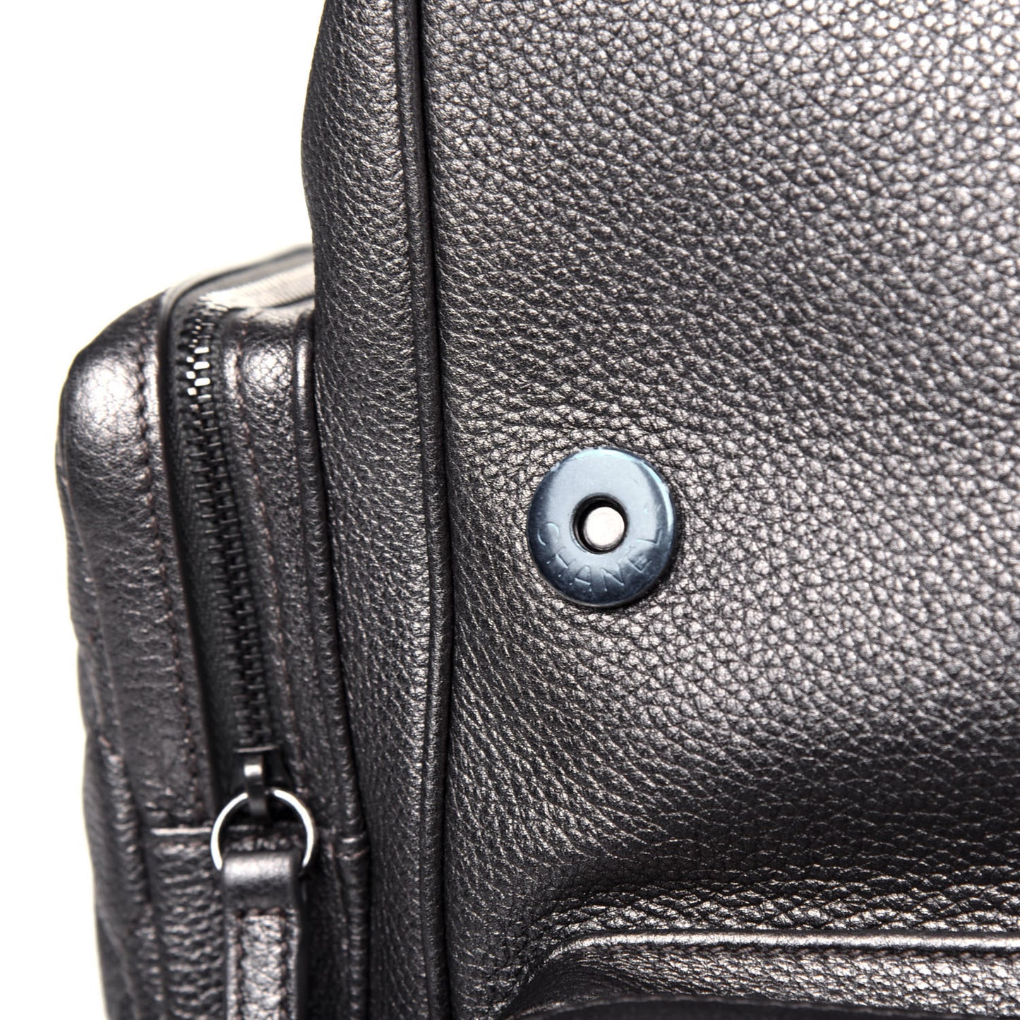 Metallic Grained Calfskin Quilted Large Casual Rock Backpack Charcoal