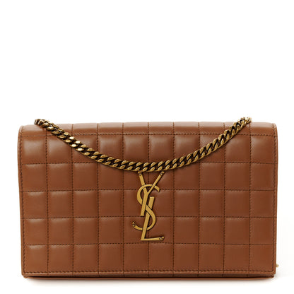 Saint Laurent Lambskin Carre Quilted Cassandre Chain Wallet Brown 1 of 12