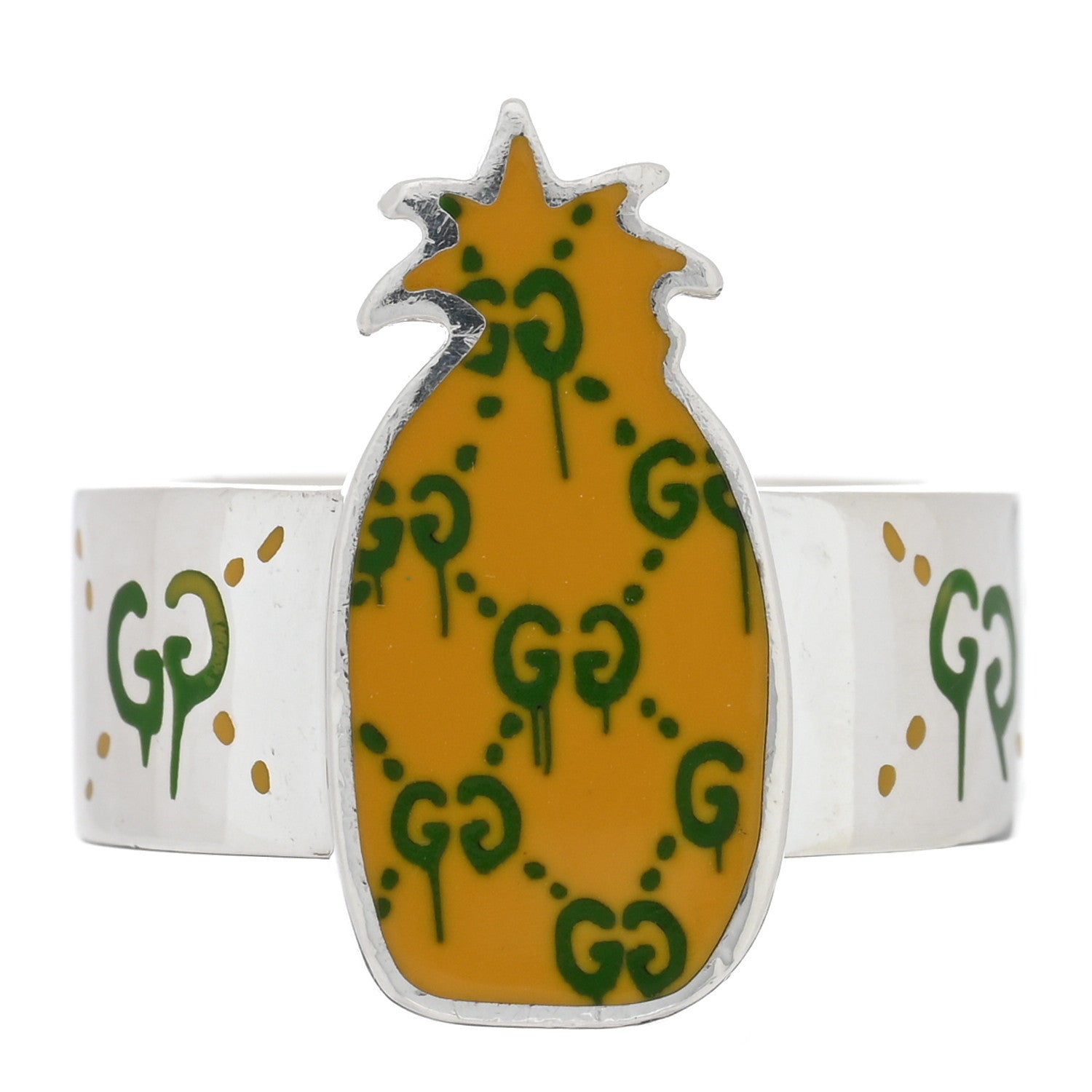 Gucci Sterling Silver Enamel GucciGhost Pineapple Ring 60 9.25 1 of 4