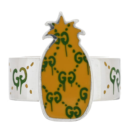 Gucci Sterling Silver Enamel GucciGhost Pineapple Ring 60 9.25 1 of 4