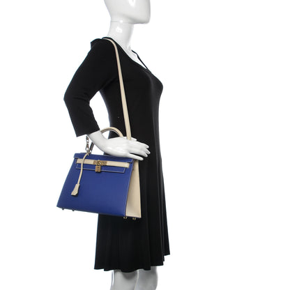 Hermes Epsom Horseshoe Kelly Sellier 28 Bleu Electrique Craie 2 of 35