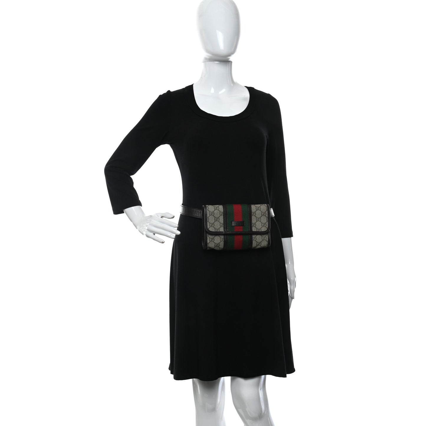 GG Monogram Plus Web Belt Bag Dark Brown