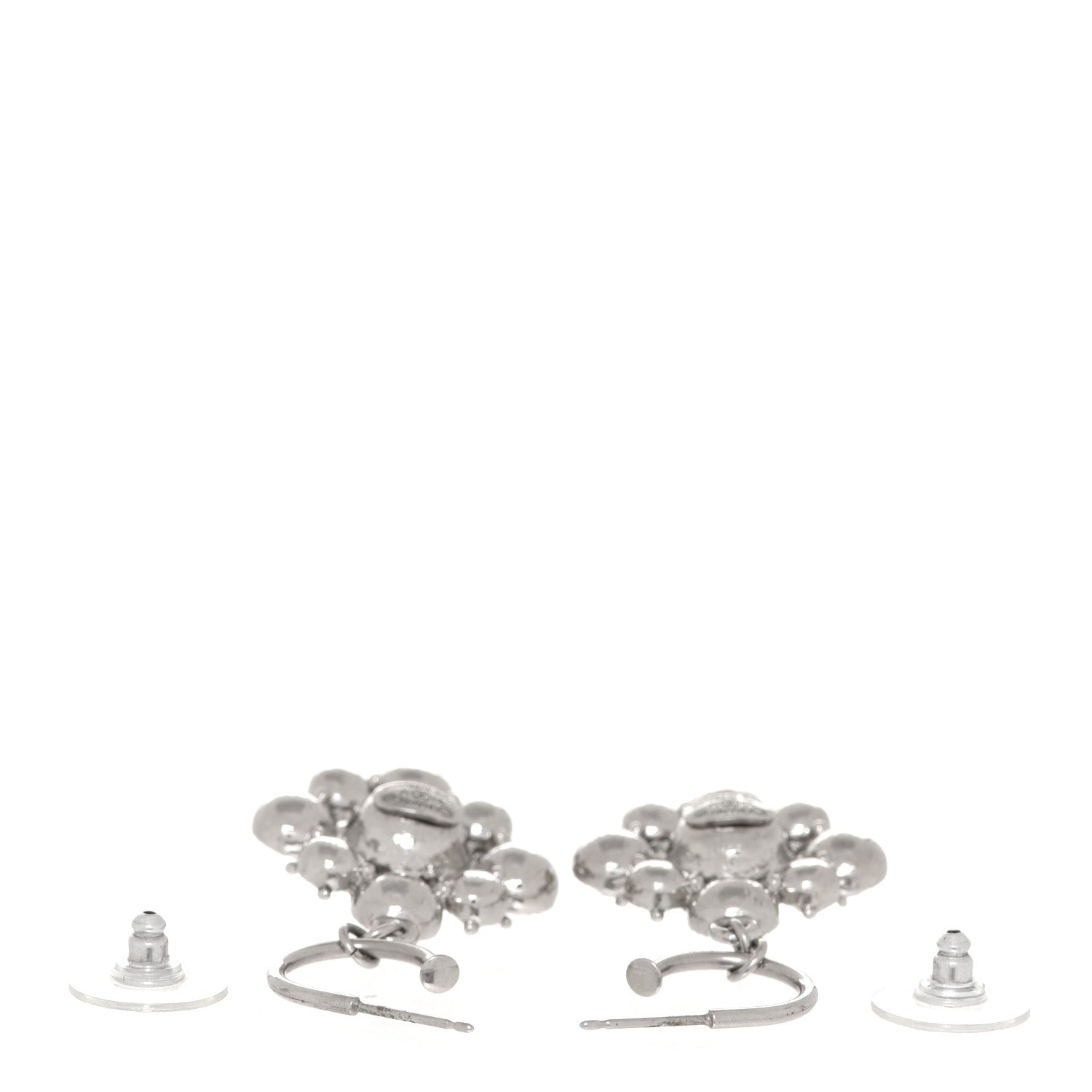 Chanel Crystal CC Flower Drop Earrings Silver 3 of 4