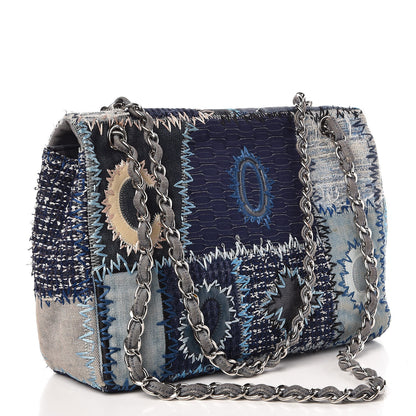 Chanel Denim Tweed Patchwork Jumbo Single Flap Blue 4 of 14