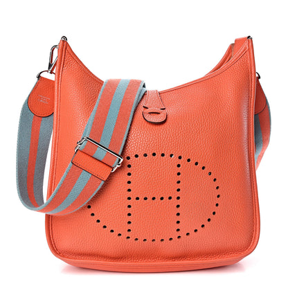 Hermes Taurillon Clemence Amazone Evelyne III PM Orange Poppy Bleu Saint Cyr 1 of 11