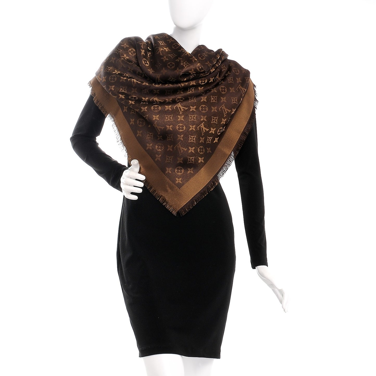 Silk Lurex Wool Monogram Shine Shawl Brown