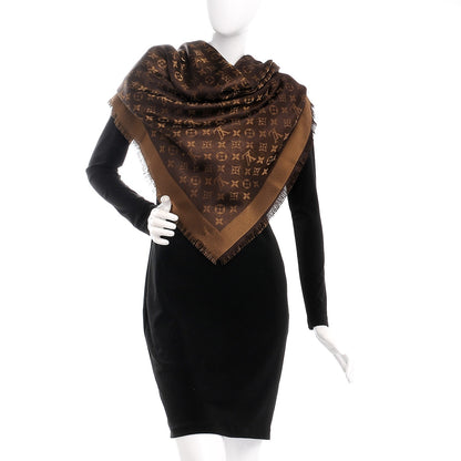 Louis Vuitton Silk Lurex Wool Monogram Shine Shawl Brown 2 of 4