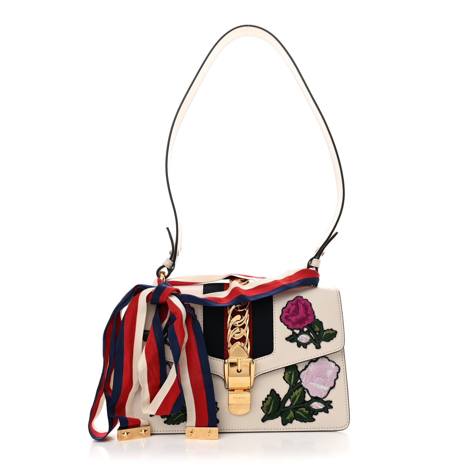 Gucci Calfskin Embroidered Small Sylvie Shoulder Bag White 1 of 11