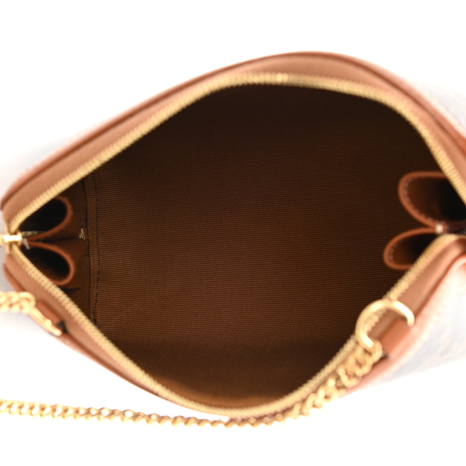 Celine Triomphe Canvas Calfskin Mini Clutch on Chain Tan 5 of 10