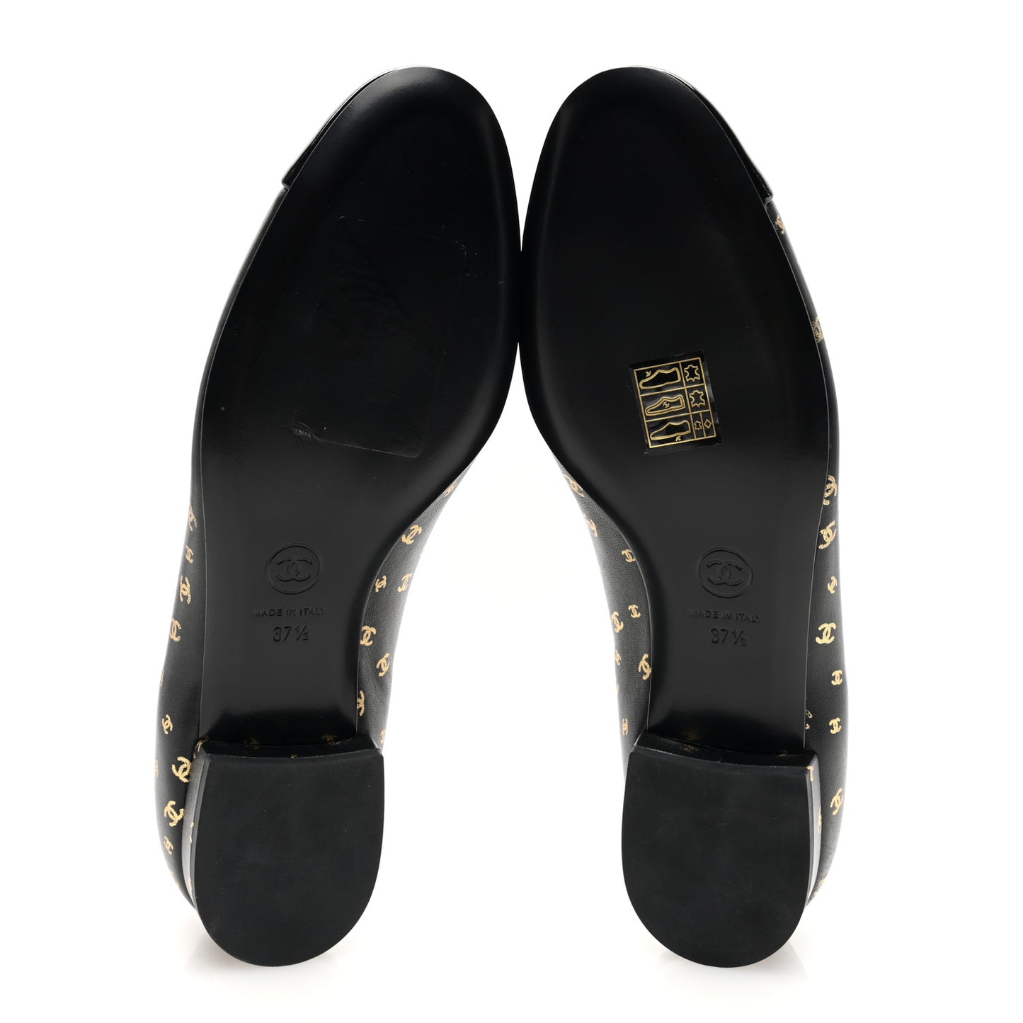 Lambskin Patent Calfskin Printed CC Cap Toe Ballerina Flats 37.5 Black Gold