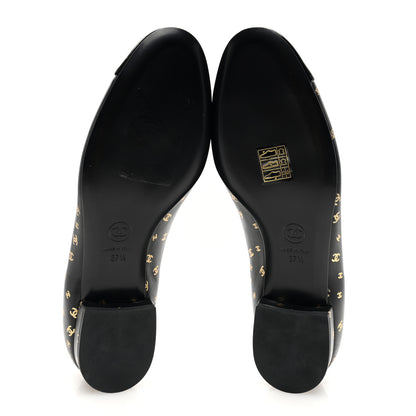 Chanel Lambskin Patent Calfskin Printed CC Cap Toe Ballerina Flats 37.5 Black Gold 5 of 9