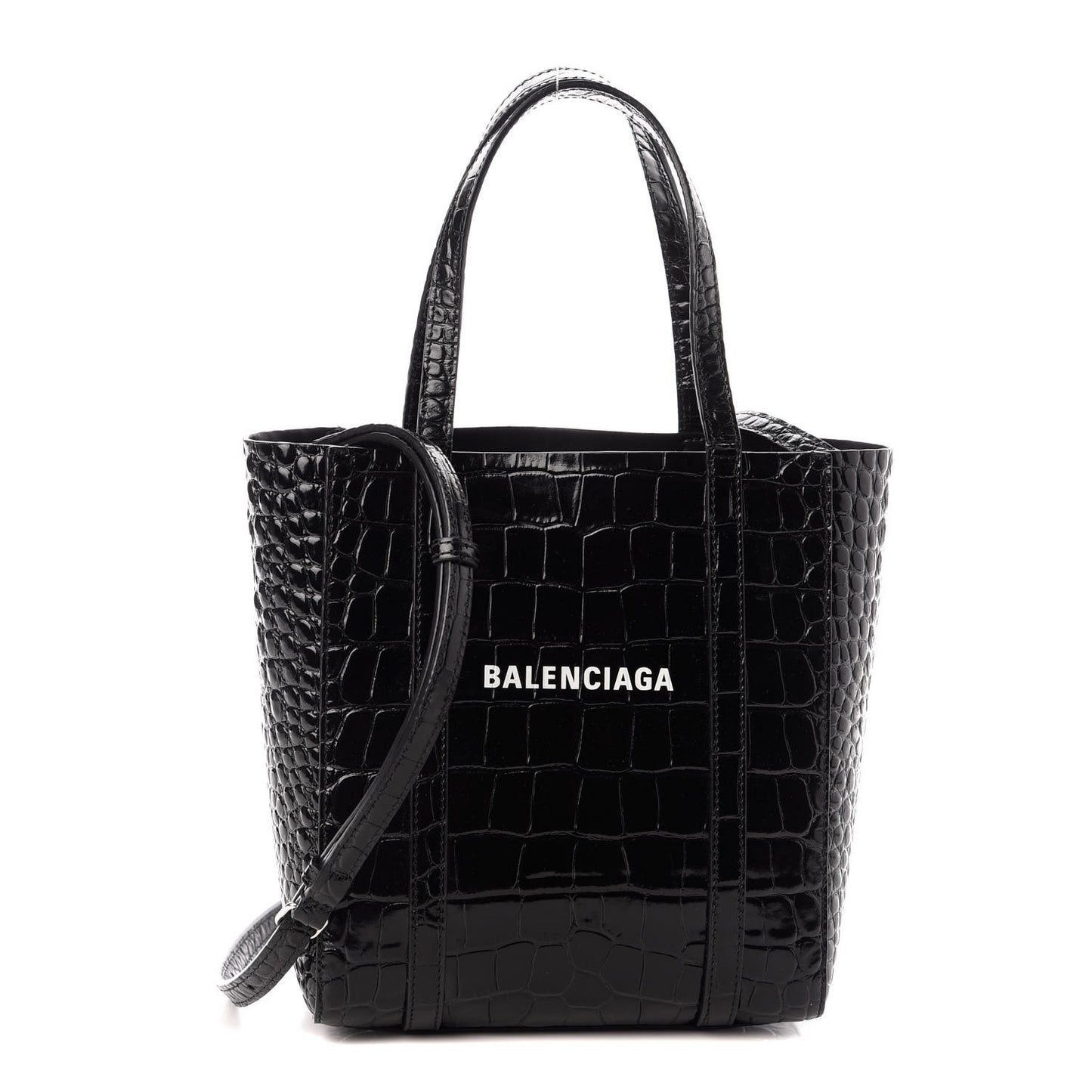 Crocodile Embossed Calfskin Small Everyday Tote Black