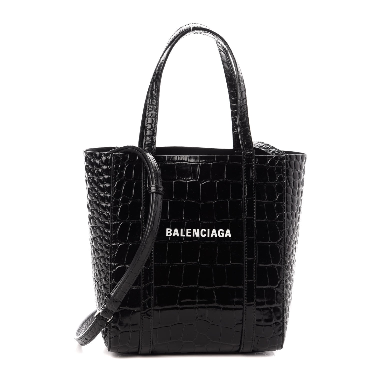 Balenciaga Crocodile Embossed Calfskin Small Everyday Tote Black 1 of 9