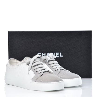 Chanel Calfskin Velvet Womens CC Sneakers 40.5 White Silver 10 of 10