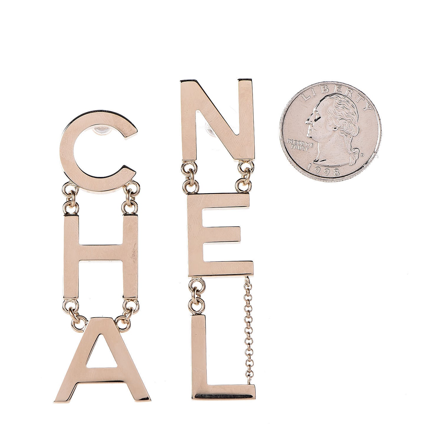 Metal Cha-Nel Logo Drop Earrings Gold