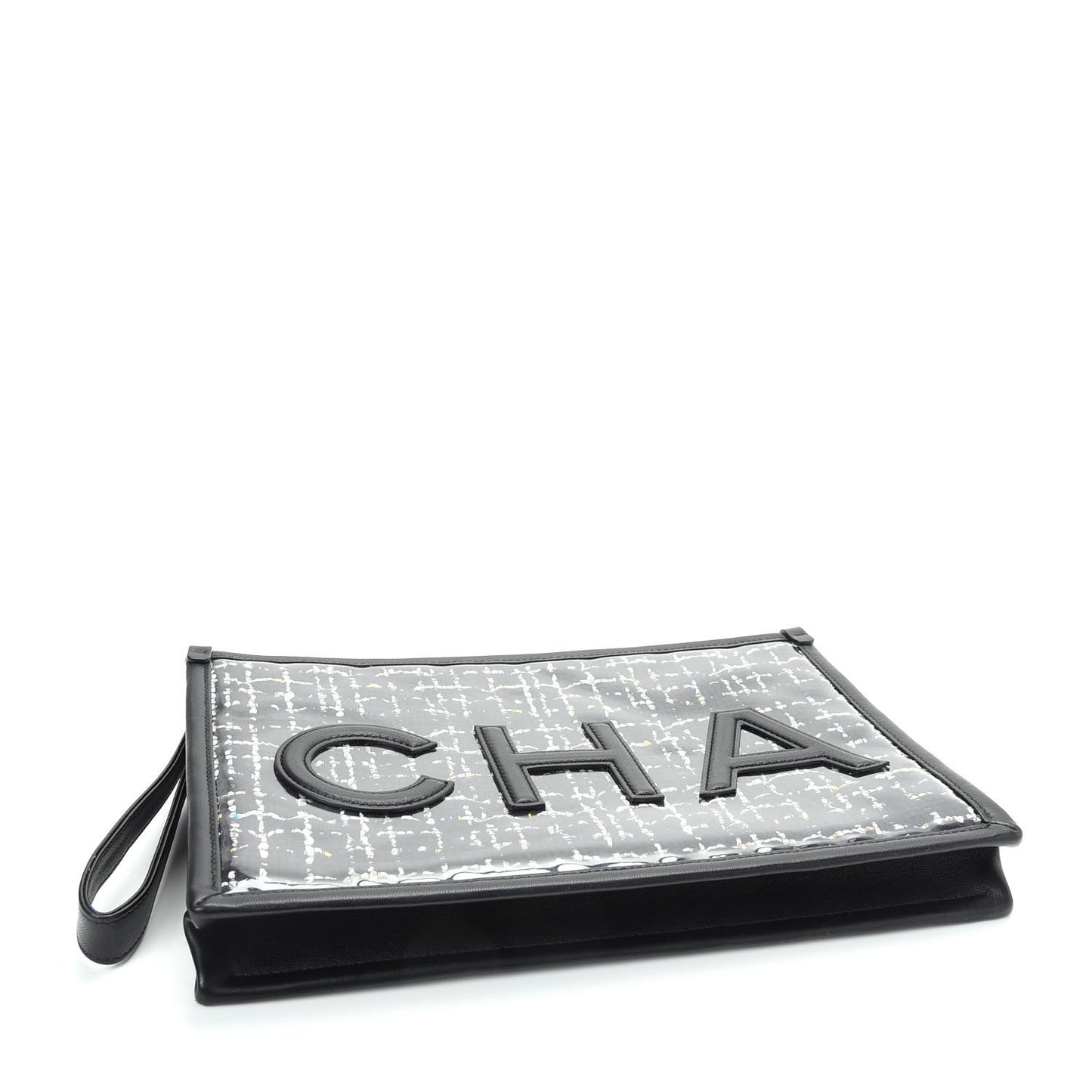 Tweed PVC Lambskin Large Pouch Black