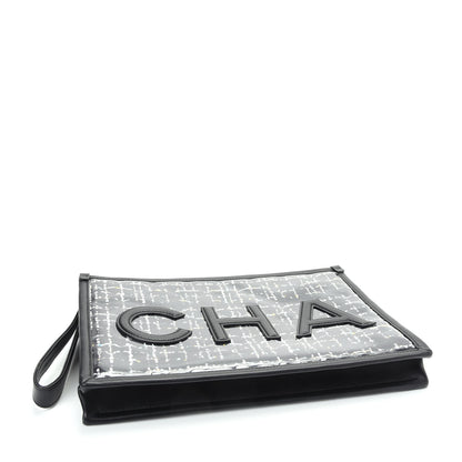 Chanel Tweed PVC Lambskin Large Pouch Black 4 of 8