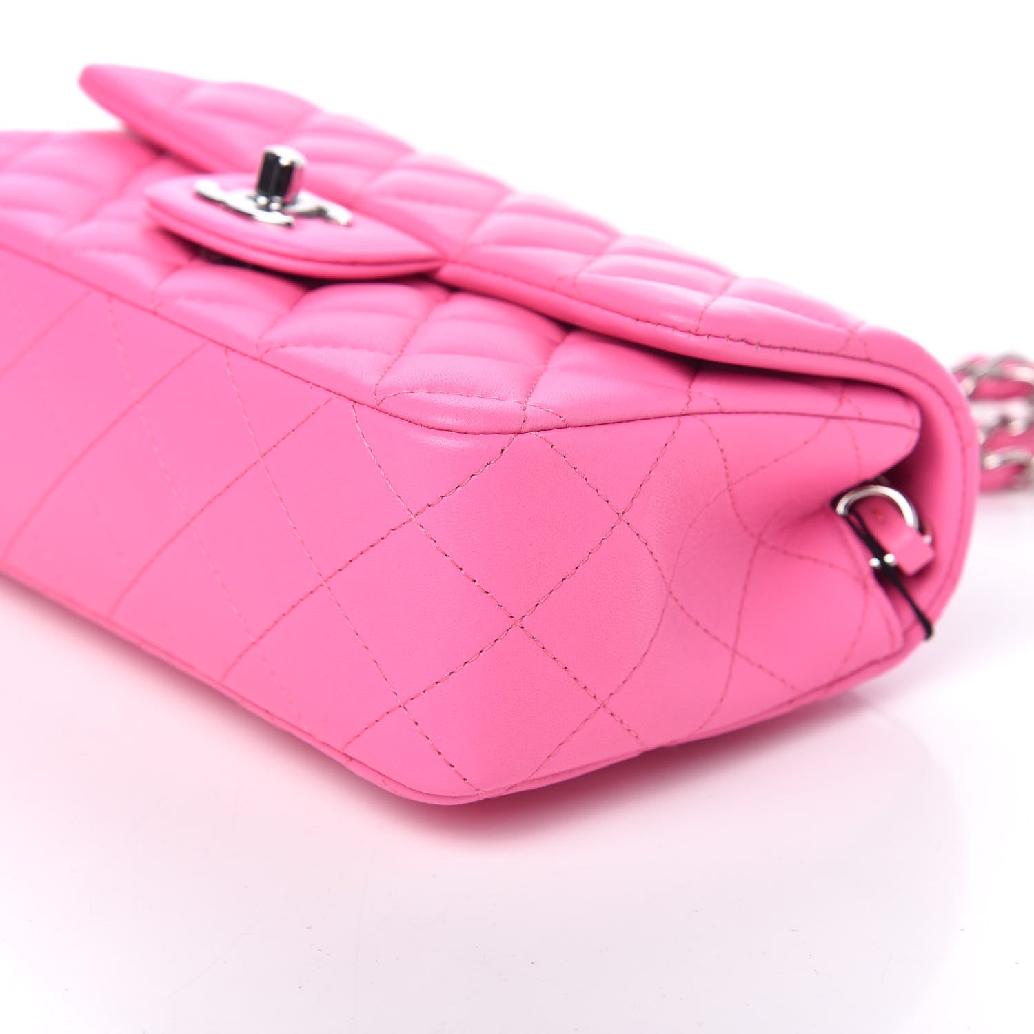 Chanel Lambskin Quilted Mini Rectangular Flap Neon Pink 9 of 11