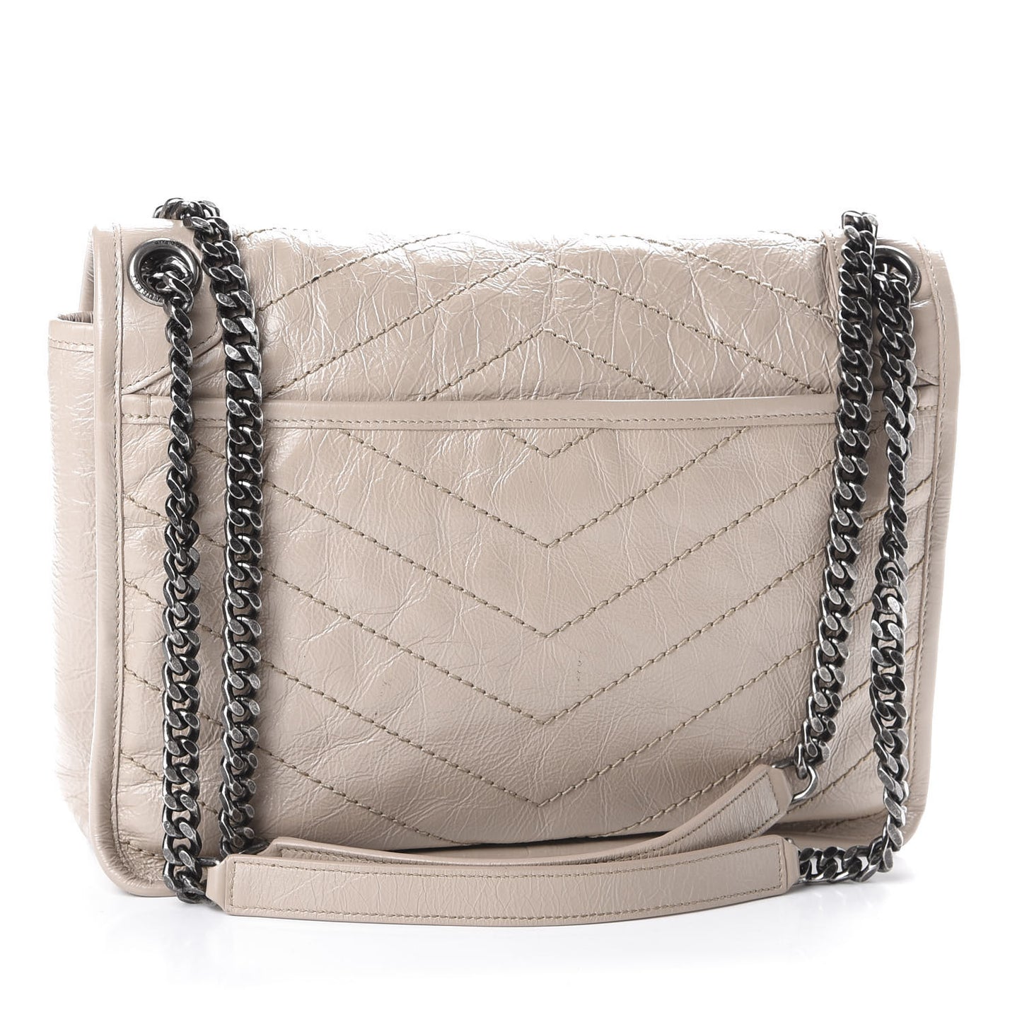 Crinkled Calfskin Matelasse Monogram Medium Niki Chain Satchel Light Natural