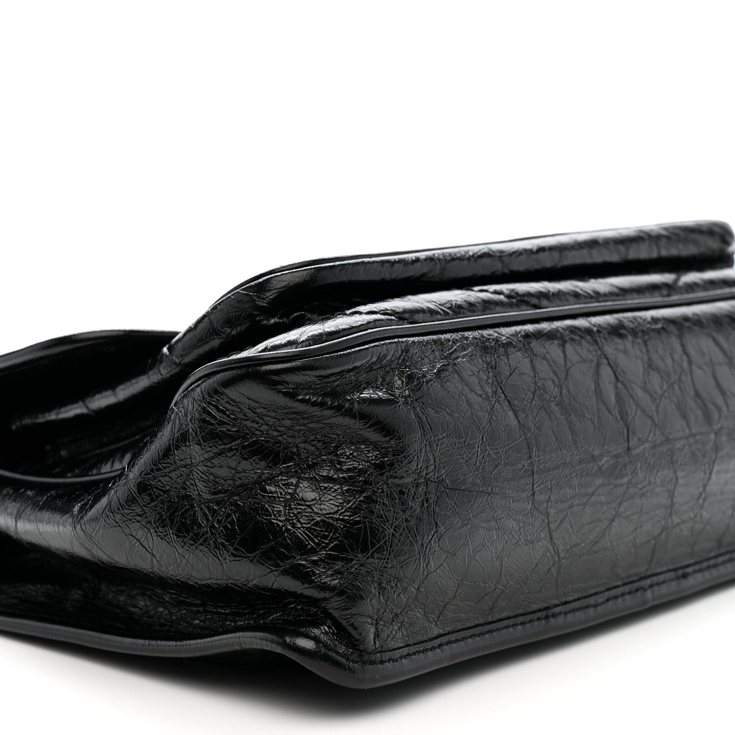 Crinkled Calfskin Matelasse Monogram Medium Niki Chain Satchel Black