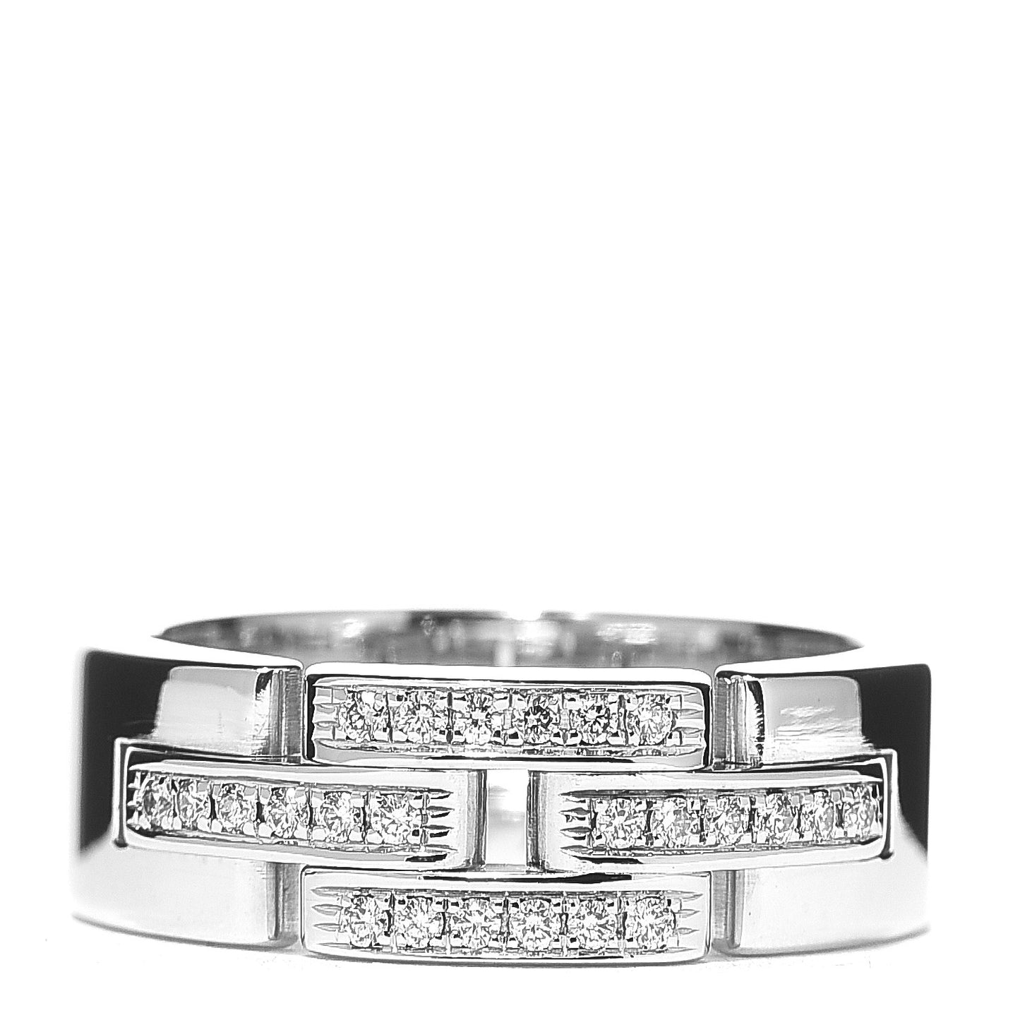 18K White Gold Diamond Maillon Panthere Band Ring 46 3.75