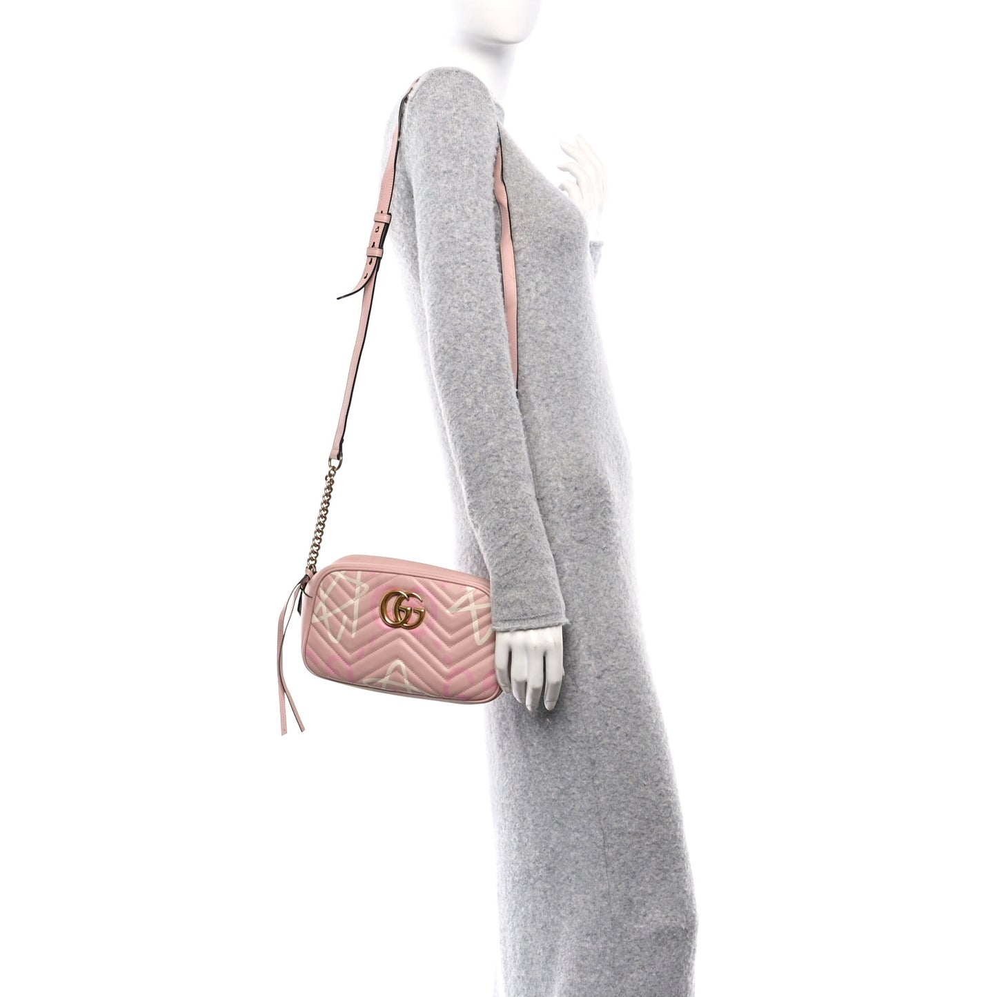 Calfskin Matelasse GucciGhost Small GG Marmont Chain Shoulder Bag Perfect Pink Rosa Ivory
