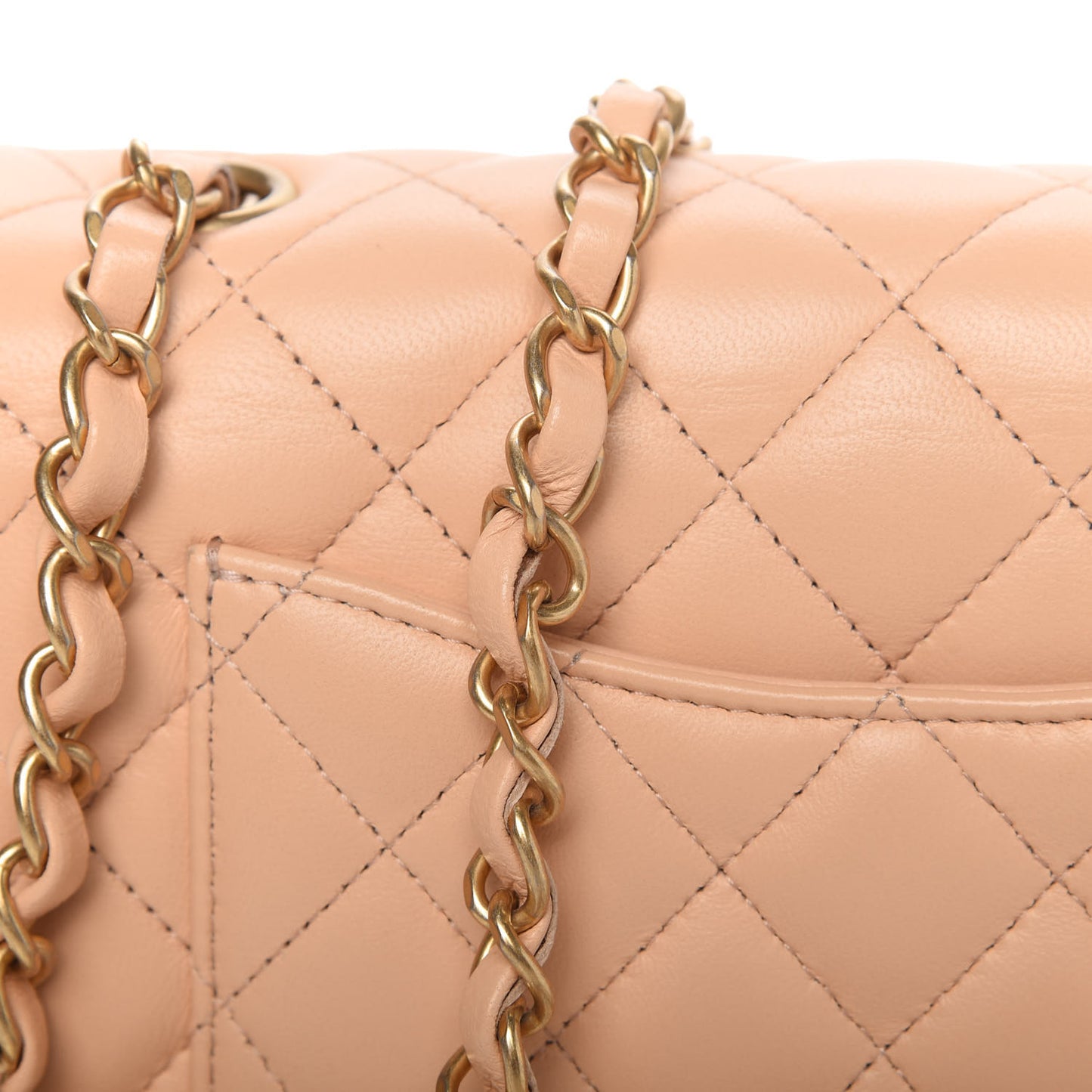 Lambskin Quilted Mini Rectangular Flap Beige