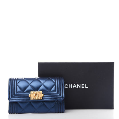 Chanel Metallic Lambskin Quilted Boy Flap Card Holder Blue 9 of 9