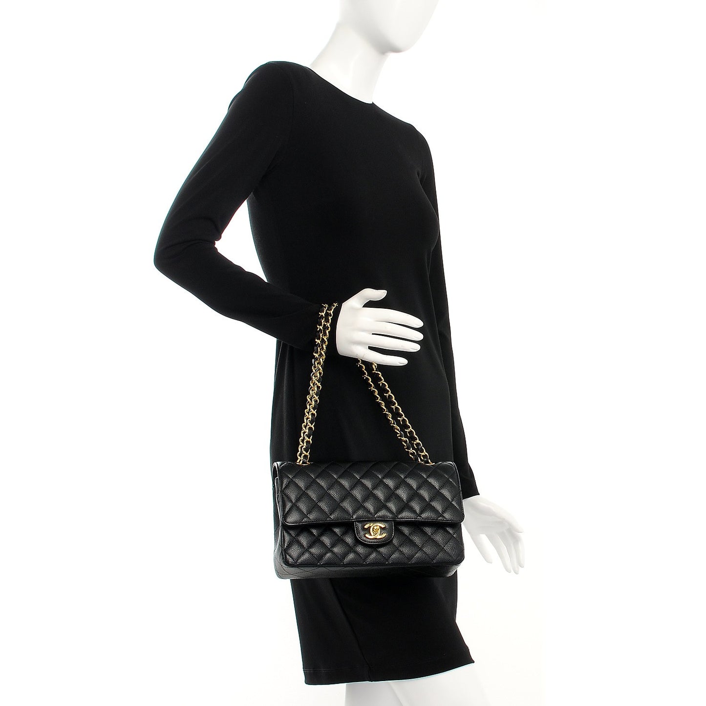 Caviar Quilted Medium Double Flap Black