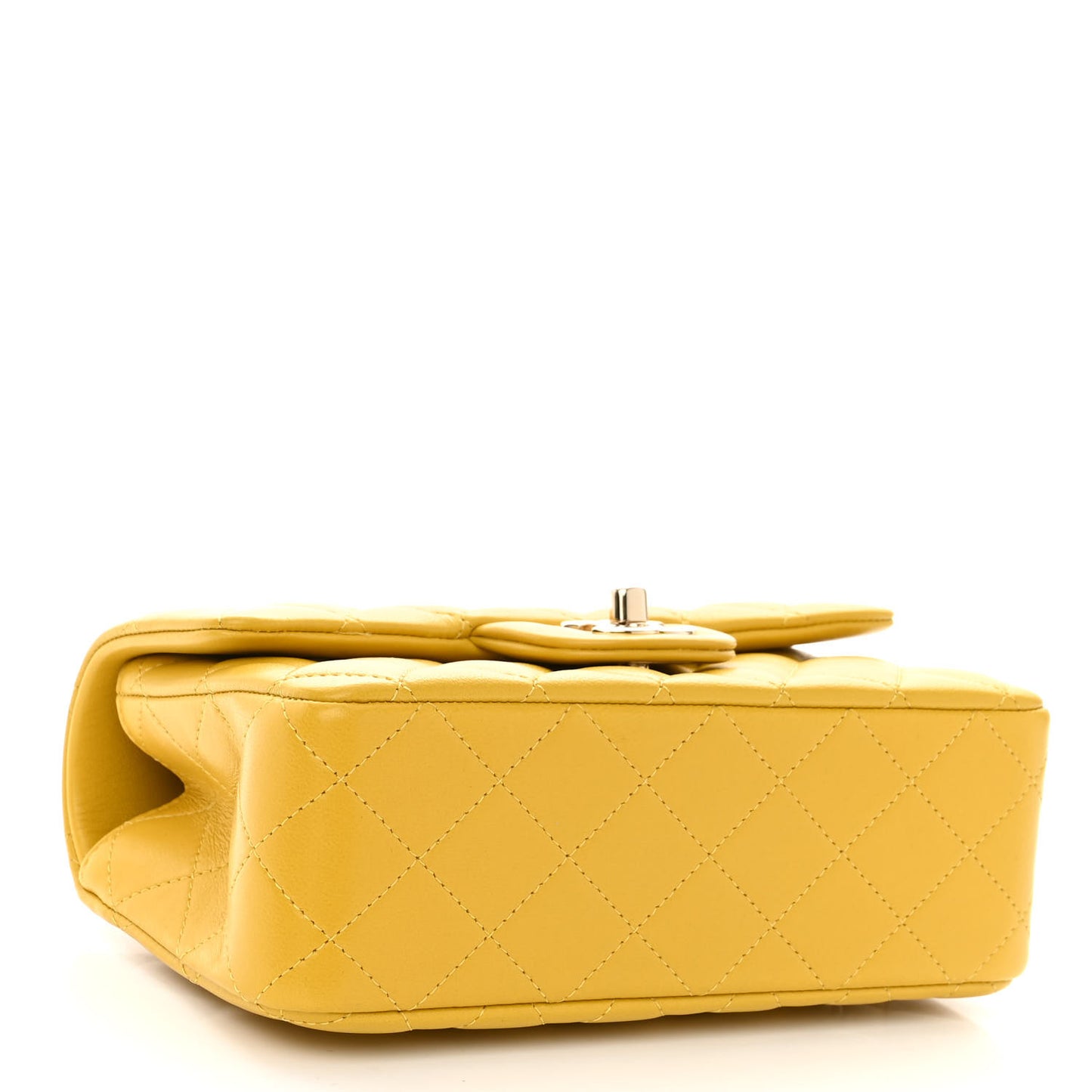 Lambskin Quilted Mini Top Handle Rectangular Flap Yellow
