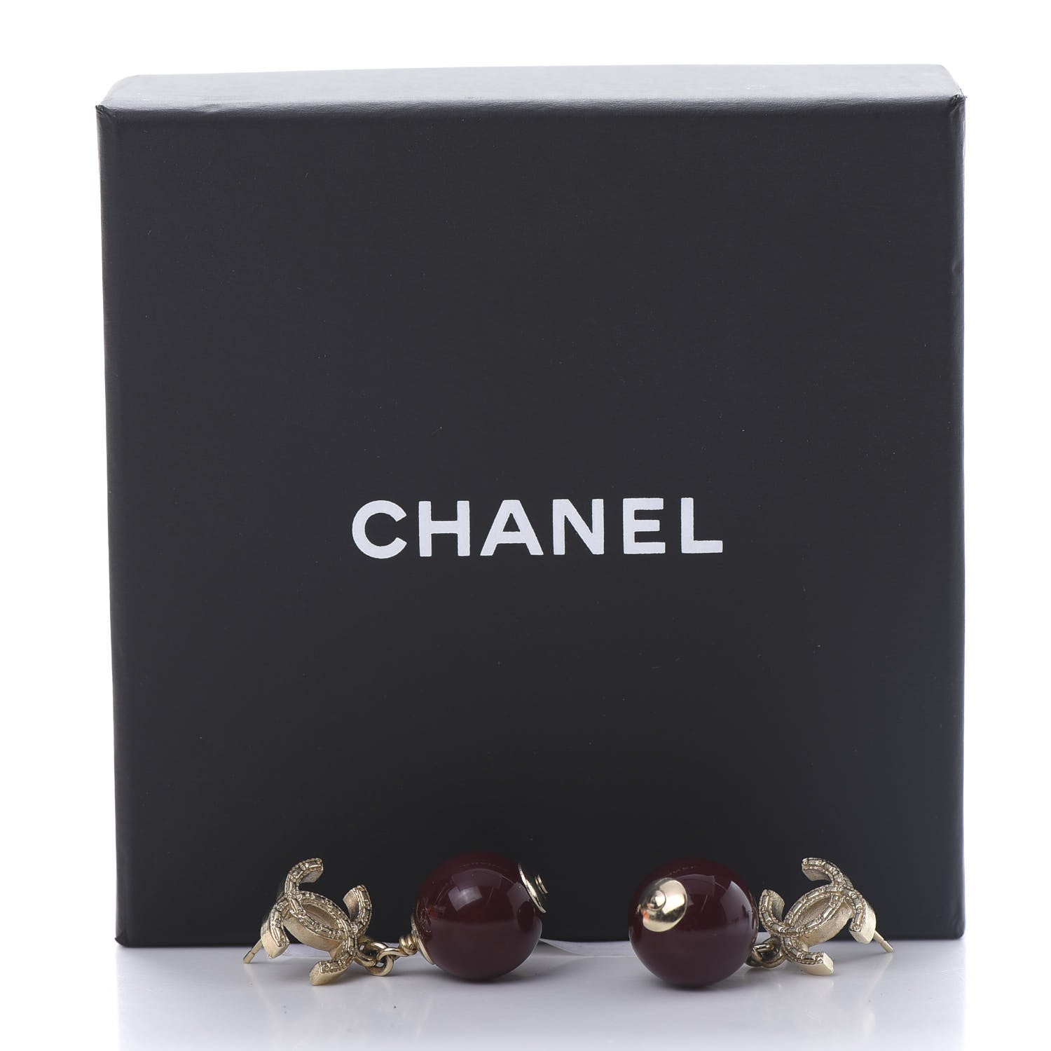Chanel CC Bead Drop Earrings Gold Red 5 of 5
