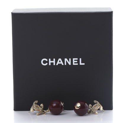 Chanel CC Bead Drop Earrings Gold Red 5 of 5